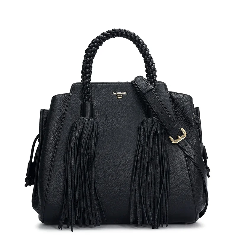 Da Milano Medium Wax Leather Satchel - Black